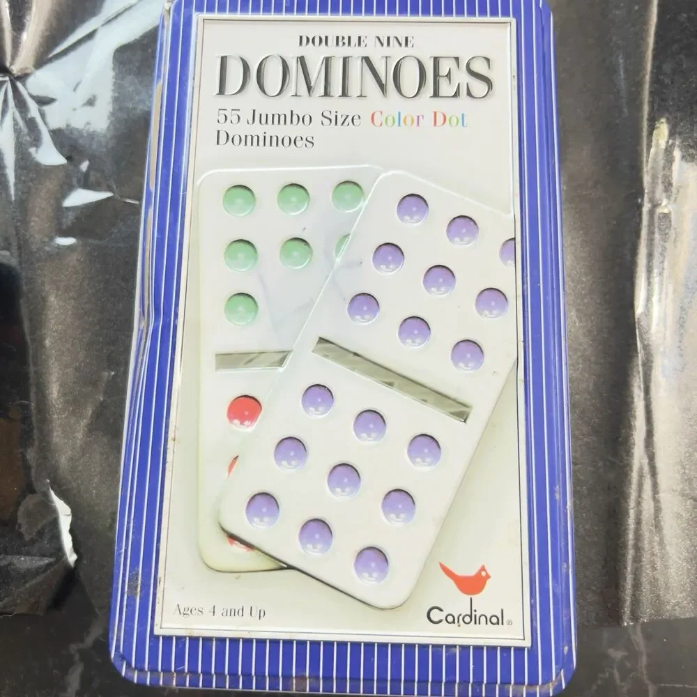 Cardinal Double Nine 55 Color Dot Collectors Dominoes Set Mexican Train Complete